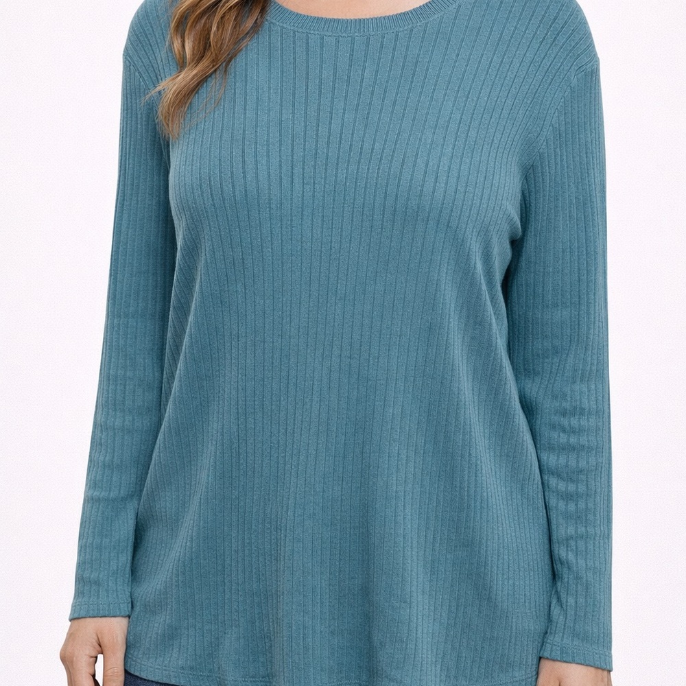 Northern Reflections Ribbed Knit Top XXL Petite Teal Long Sleeve